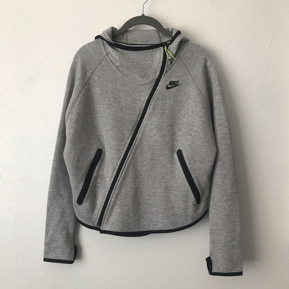 Nike Tech Asymmetrical Zip Hoodie, Grey, Size S